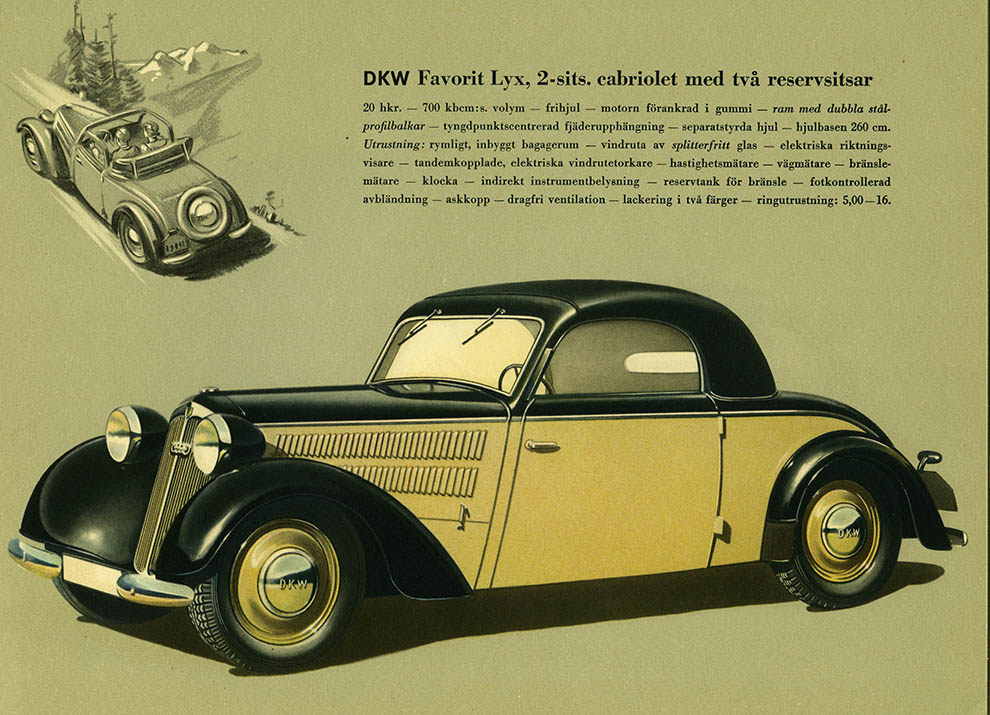 Bild ur den svenska originalbroschyren över 1939 års DKW. © Copyright WORLD MOTOR PRESS arkiv.