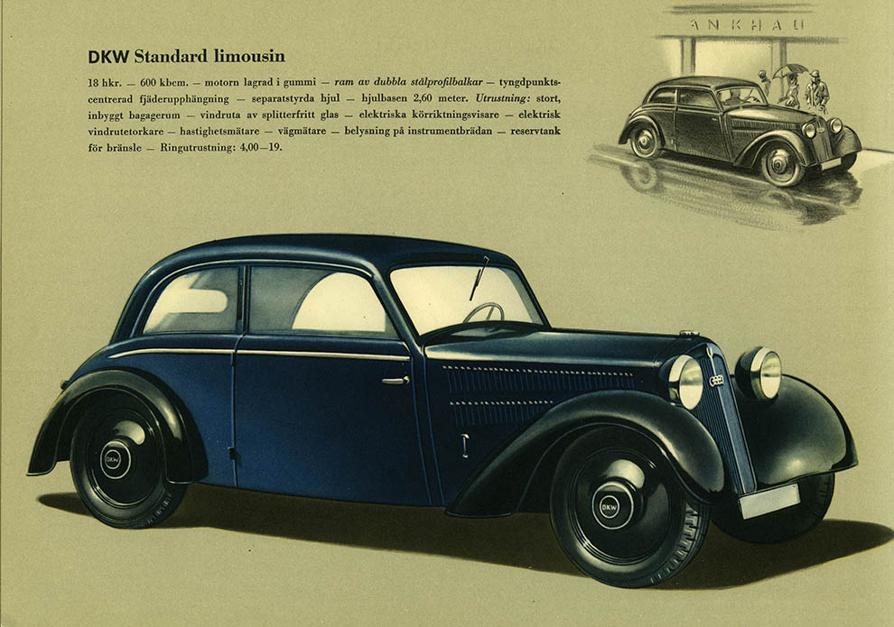 Bild ur den svenska originalbroschyren över 1939 års DKW. © Copyright WORLD MOTOR PRESS arkiv.
