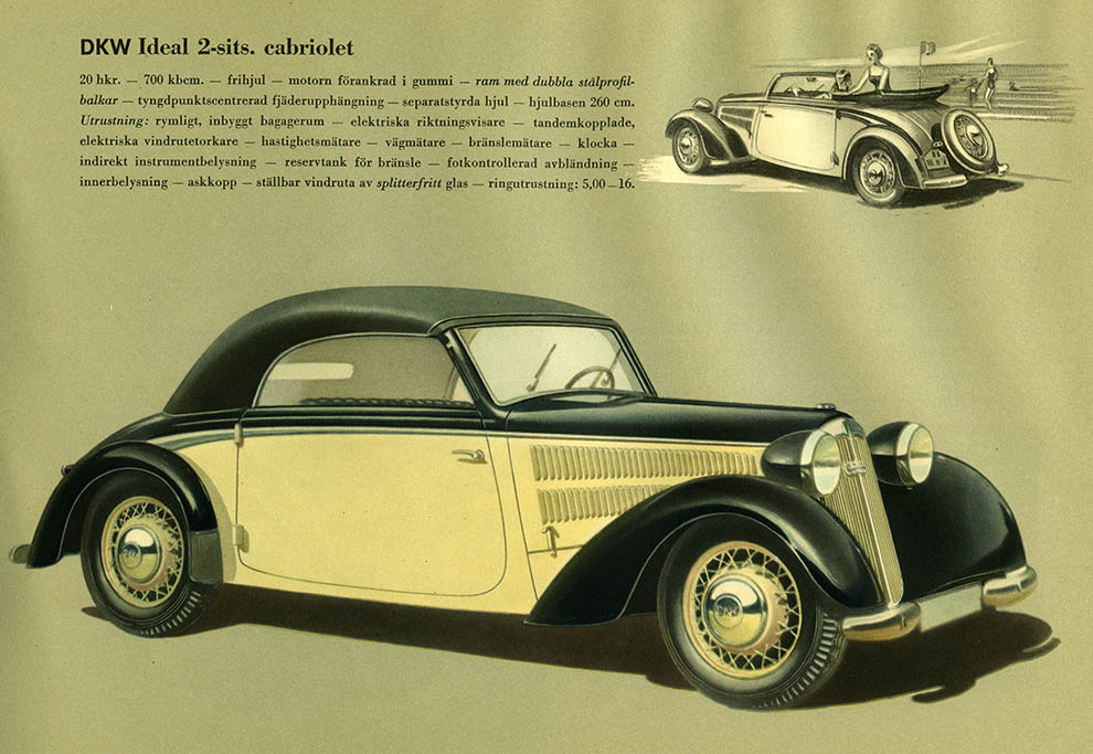 Bild ur den svenska originalbroschyren över 1939 års DKW. © Copyright WORLD MOTOR PRESS arkiv.