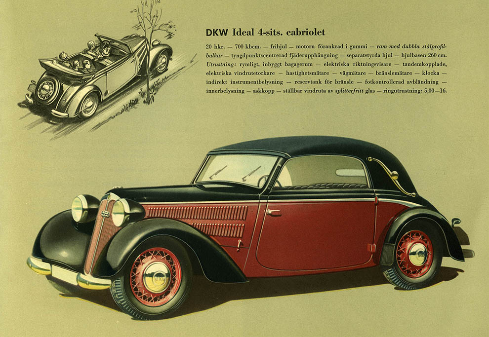 Bild ur den svenska originalbroschyren över 1939 års DKW. © Copyright WORLD MOTOR PRESS arkiv.