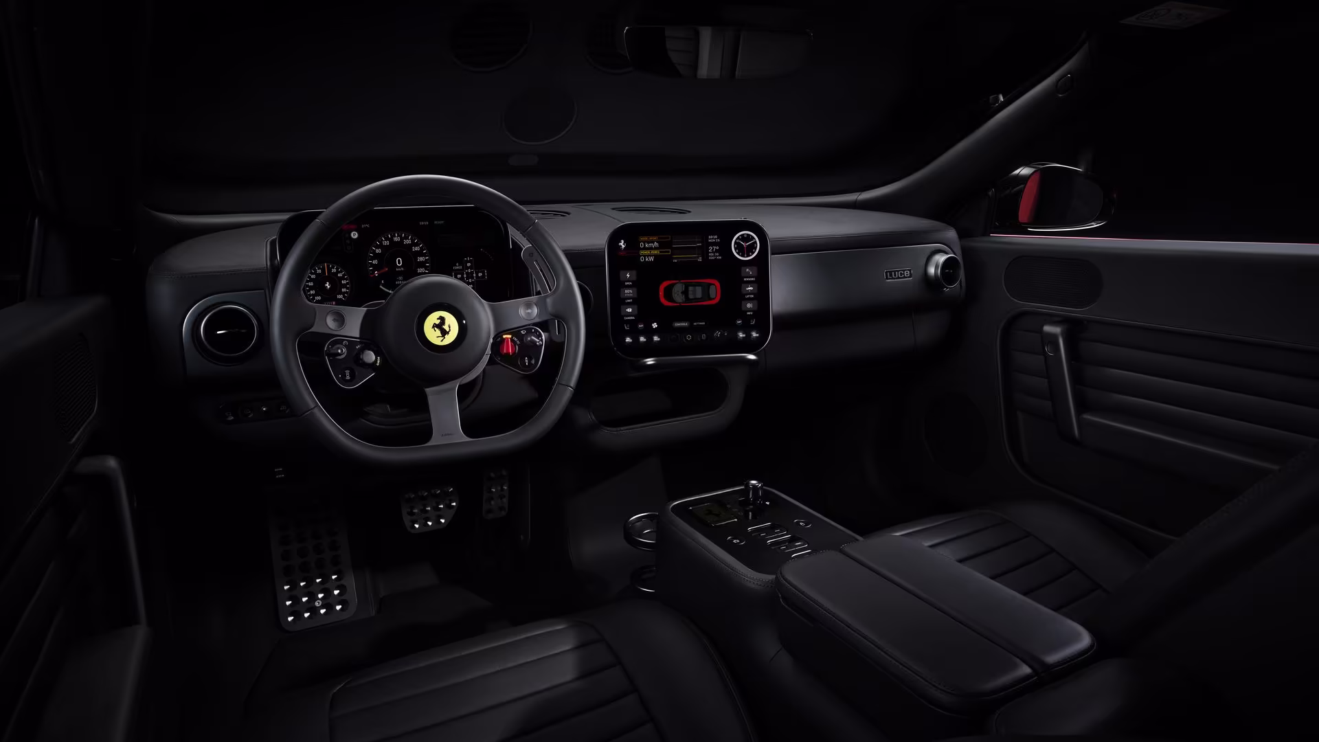 En ny generation Ferrari-cockpit, där skärmarna fått ta över rollen från instrumentnålarna.