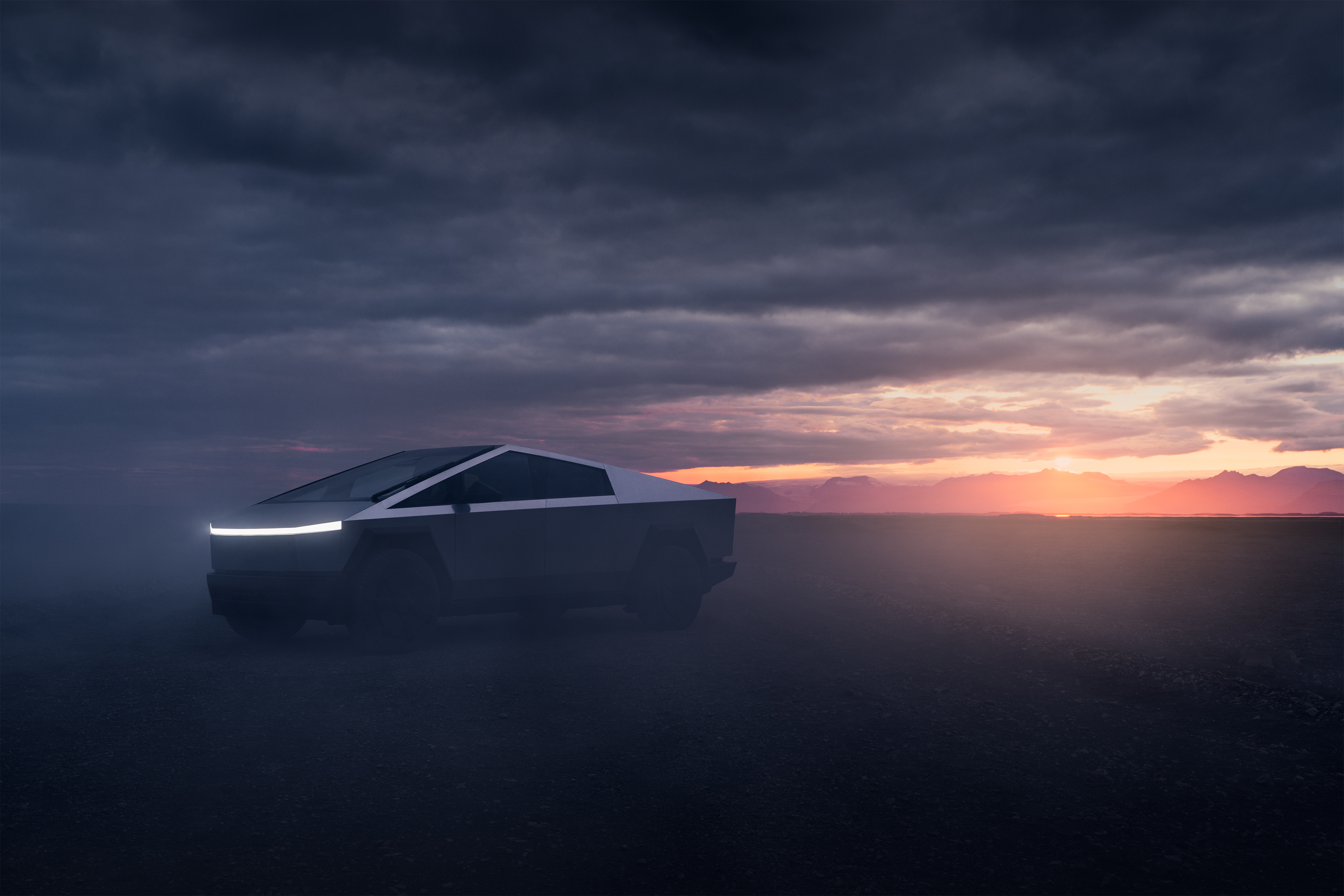 Tesla Cybertrucks brutala former och ljussignatur klyver mörkret – en postapokalyptisk dröm eller ren verklighet?
