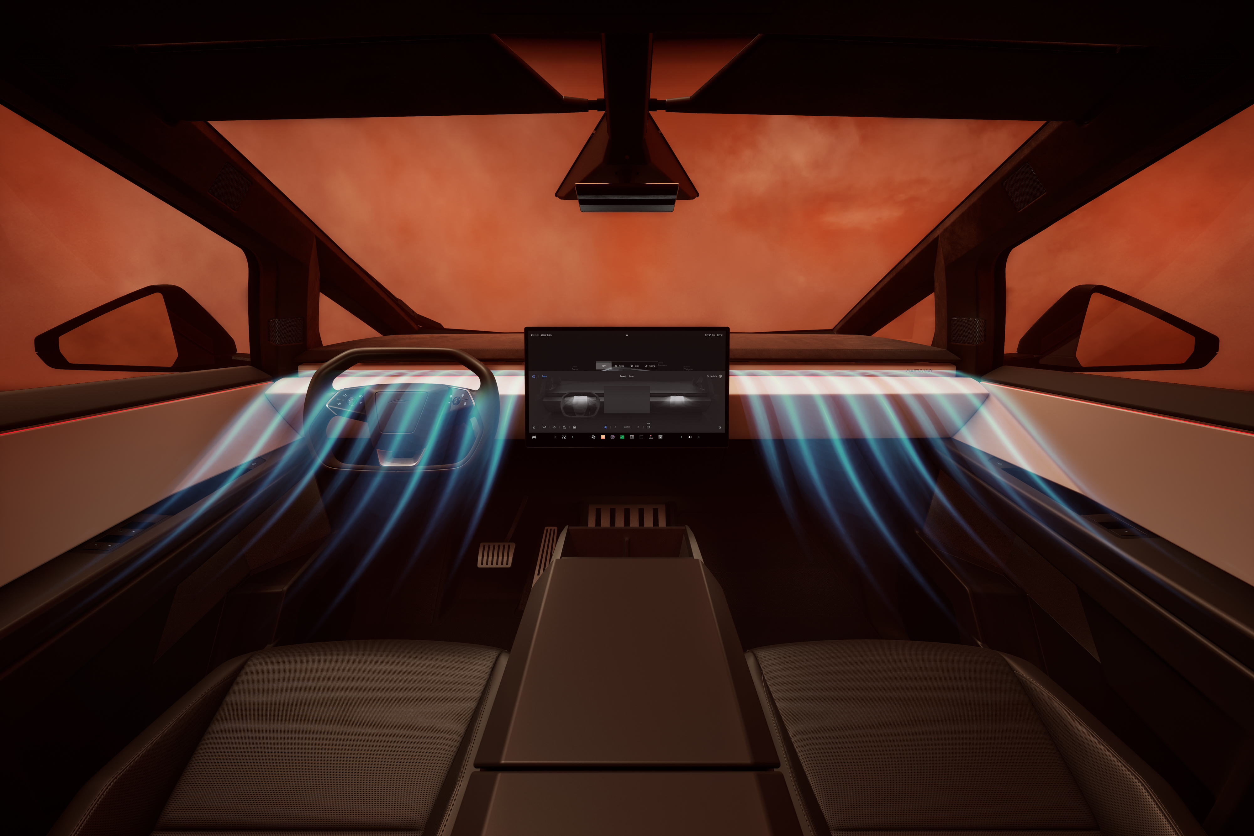 Minimalismen regerar i knivskarpa Tesla Cybertruck — och förarmiljön tar dig rakt in i framtidens bilupplevelse.