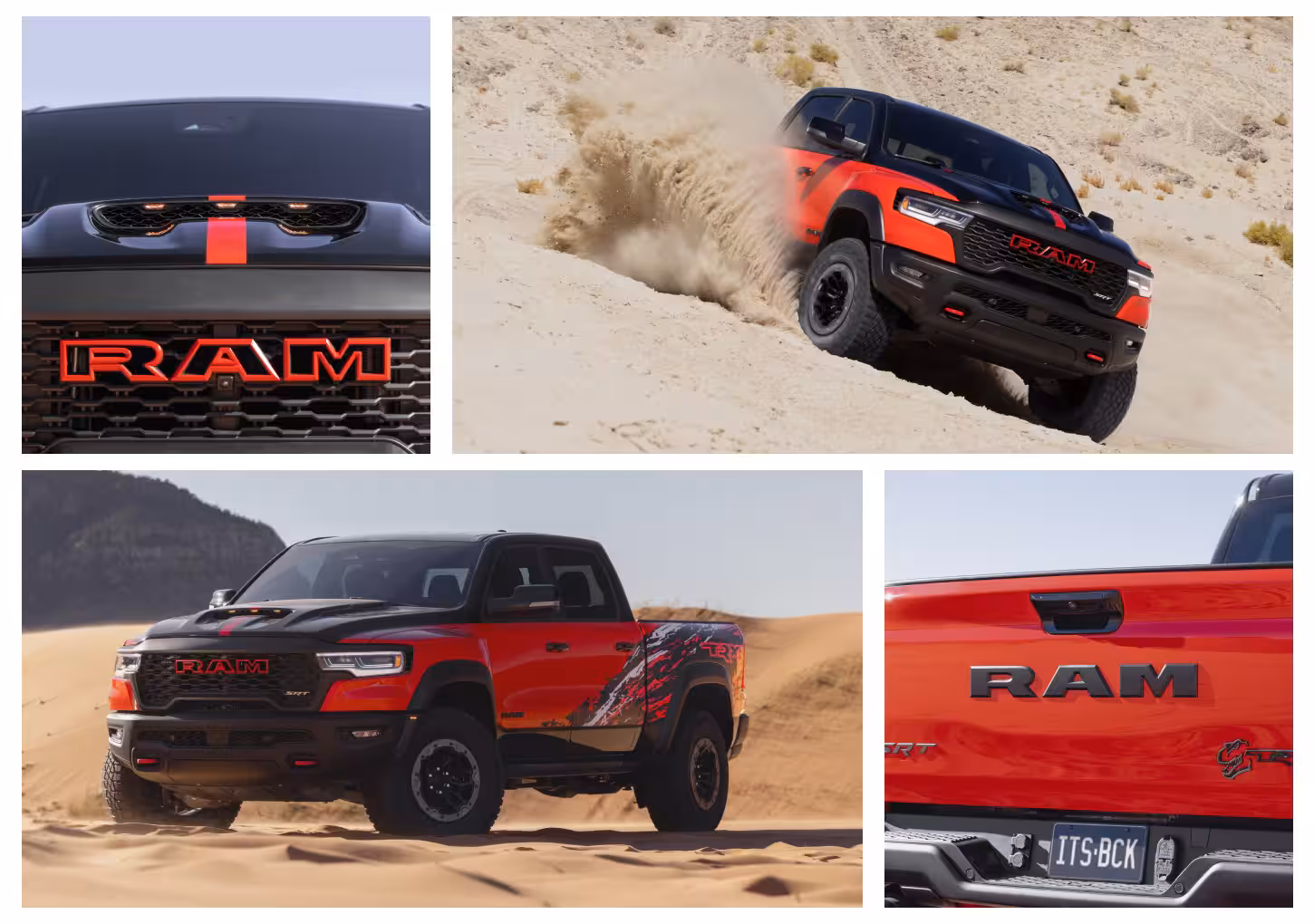 Detaljer som den svarta SRT-loggan och dekorelementen på flaket framhäver att Ram 1500 SRT TRX är något utöver det vanliga.