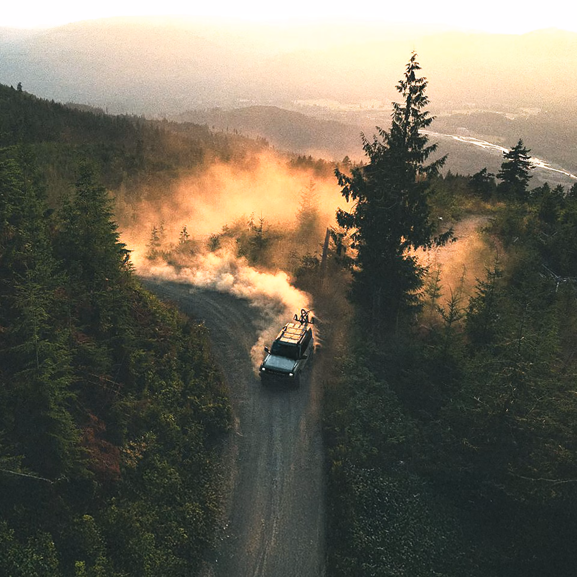 Ford Bronco i sin naturliga miljö, genererar ett imponerande dammoln på en grusväg bland bergens grönska.