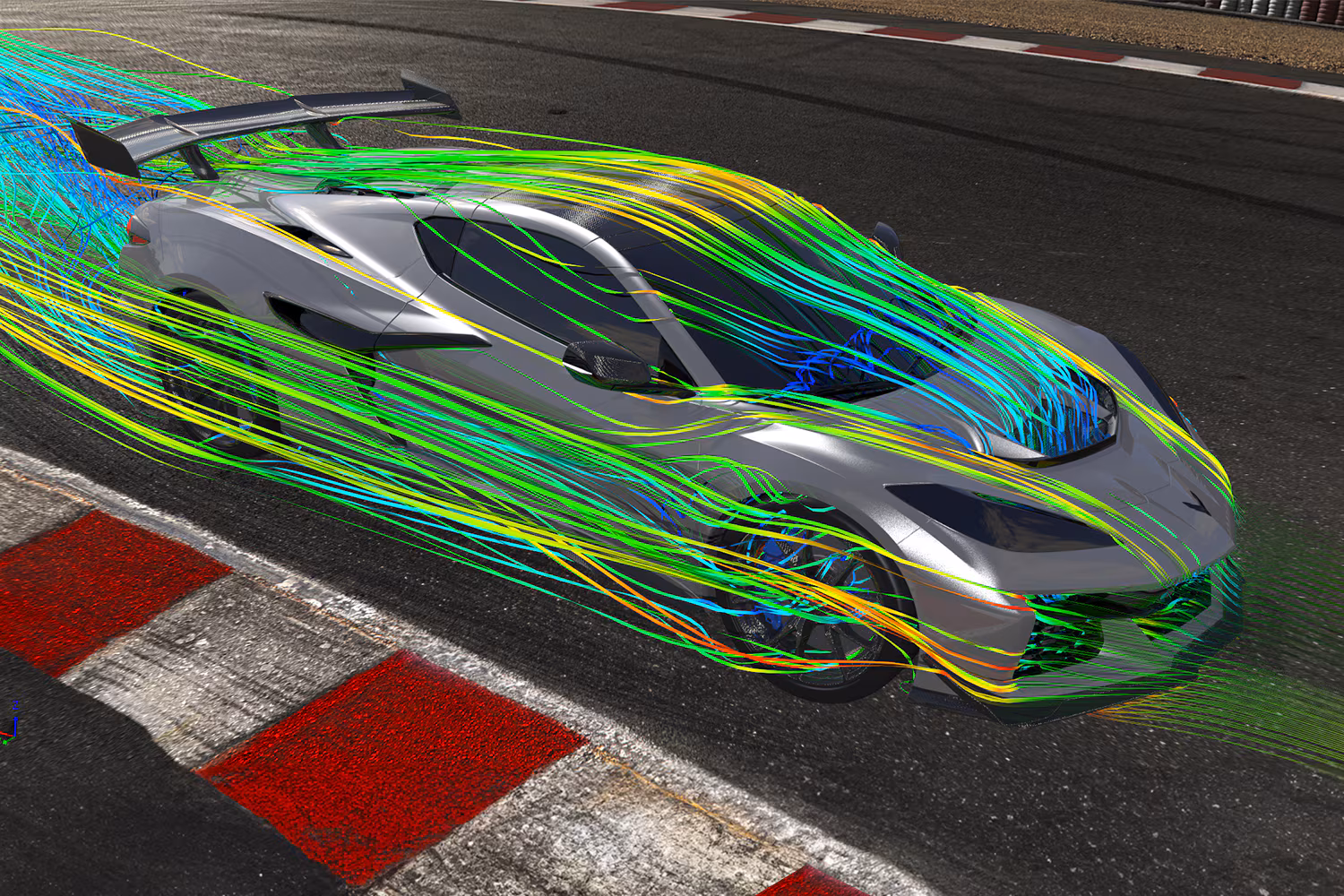 Luftflödesanalys av den nya ZR1X visar hur den aggressiva aerodynamiken pressar bilen mot banan för maximalt grepp.