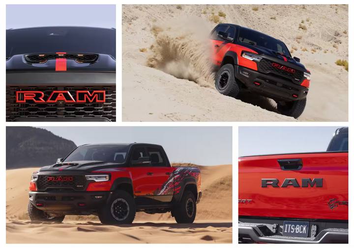 Detaljer som den svarta SRT-loggan och dekorelementen på flaket framhäver att Ram 1500 SRT TRX är något utöver det vanliga.