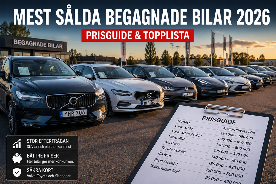 Begagnade bilar 2026: Sveriges mest sålda modeller just nu