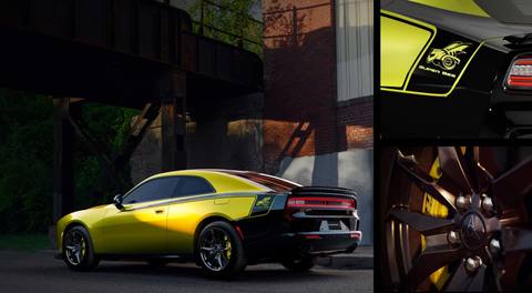 Dodge Charger Super Bee 2027 får en slående gul och svart lackering med retroinspirerade "Super Bee"-dekaler.